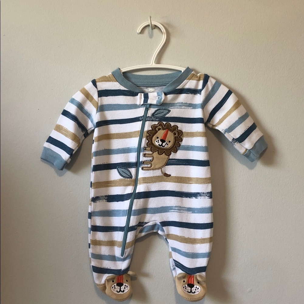 Striped Lion Footed One-Piece - Blue & Tan